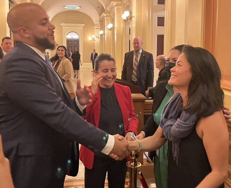 Advocates with Assemblymember Bryan and Senator Limón celebrating the buffer zones bill