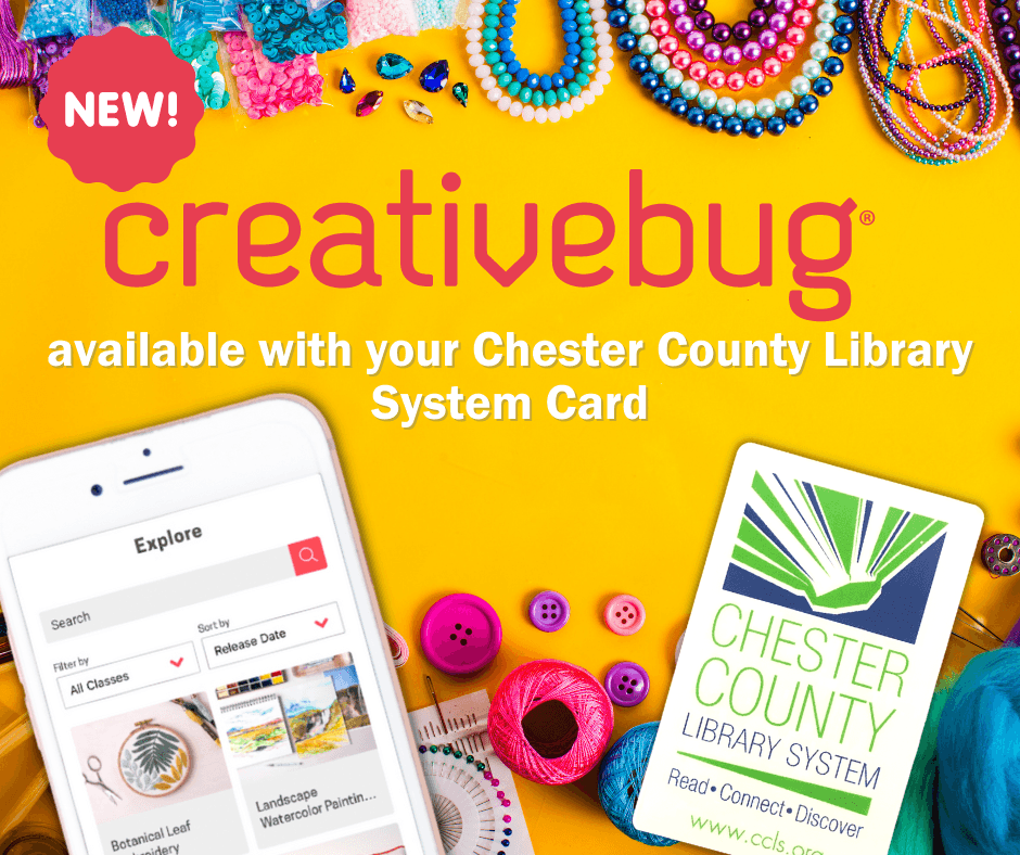 Creativebug online learning resource is available free to CCLS cardholders.