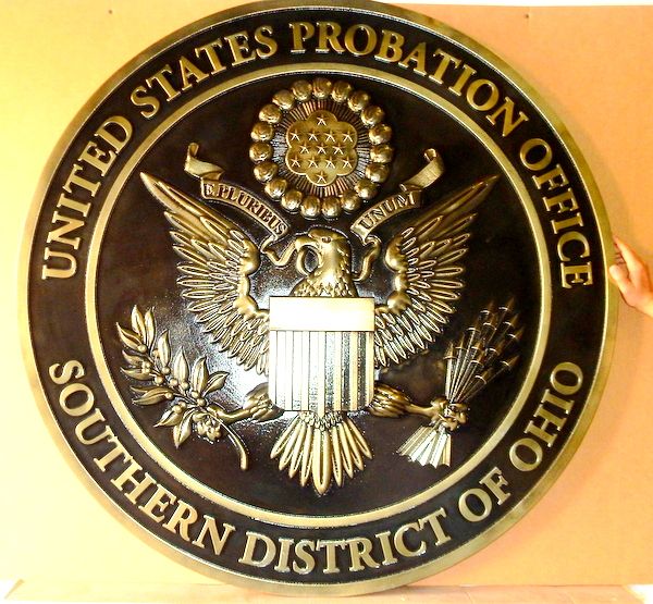 A10835 - Carved 3-D Bas-relief Brass-Plated HDU  Wall Plaque for the US District Court, Southern Ohio