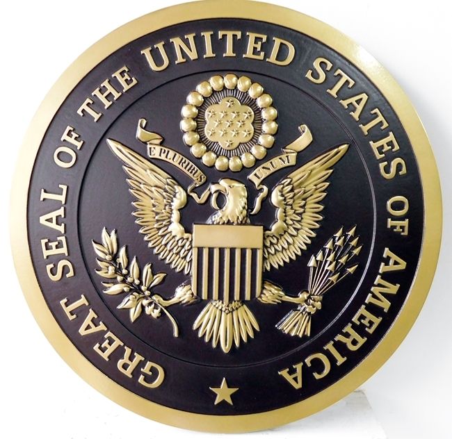 U30011 - Gold and Black 3-D Carved HDU US Great Seal Wall Plaque