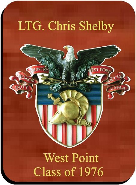Y34354 -  3-D Carved Crest on Mahogany Personalized Plaque, for West Point Graduate