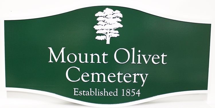 GC16231- Carved High-Density-Urethane (HDU) Entrance  Sign for the Mount Olivet Cemetery