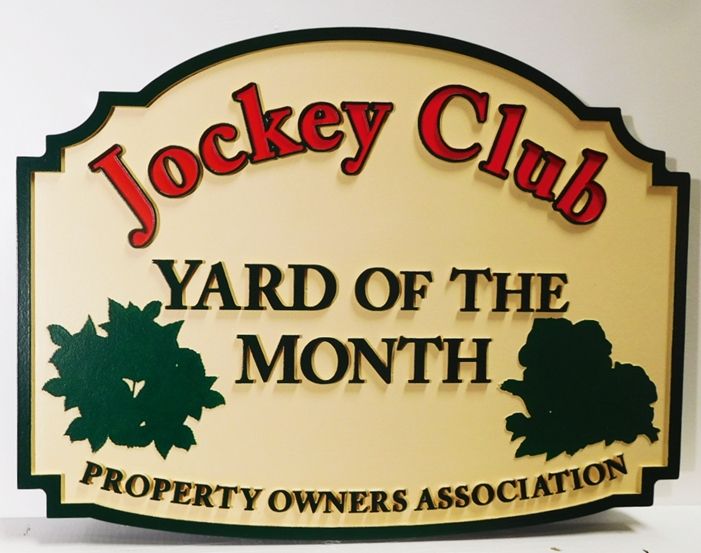 KA20959 - Carved Yard-of-the-Month Sign for "Jockey Club" HOA