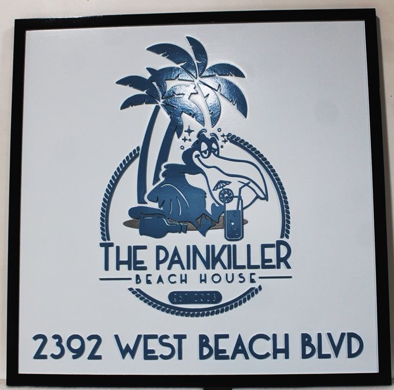 L21608A - Carved Coastal Sign for "The Painkiller Beach House"