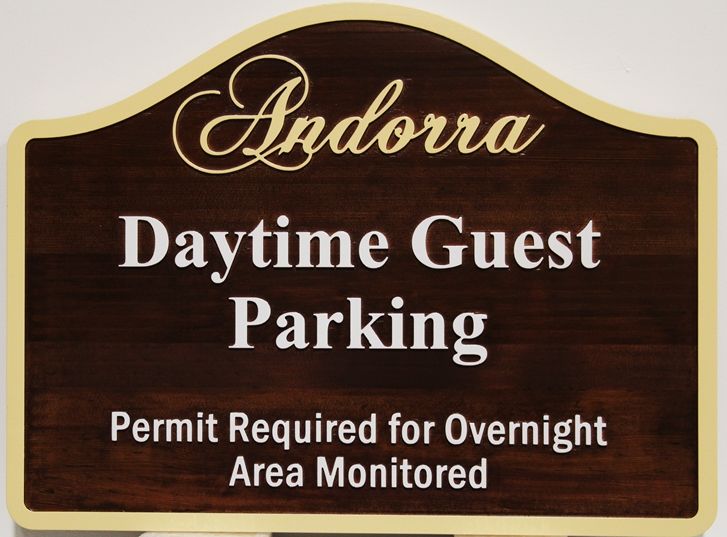 KA20691 - Carved Cedar Wood "Daytime Parking" Sign for Andorra 