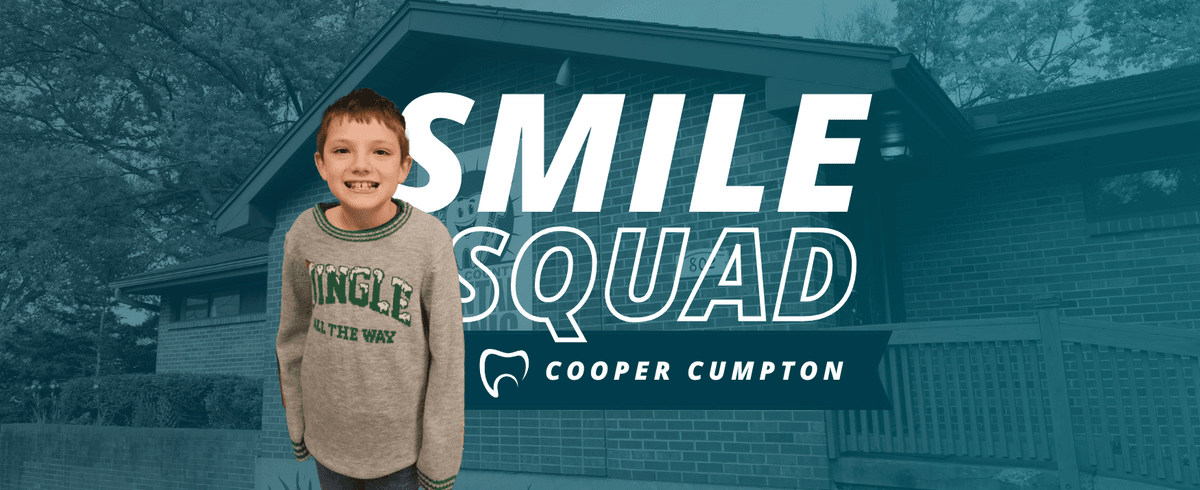 smile squad banner with boy smiling named cooper cumpton