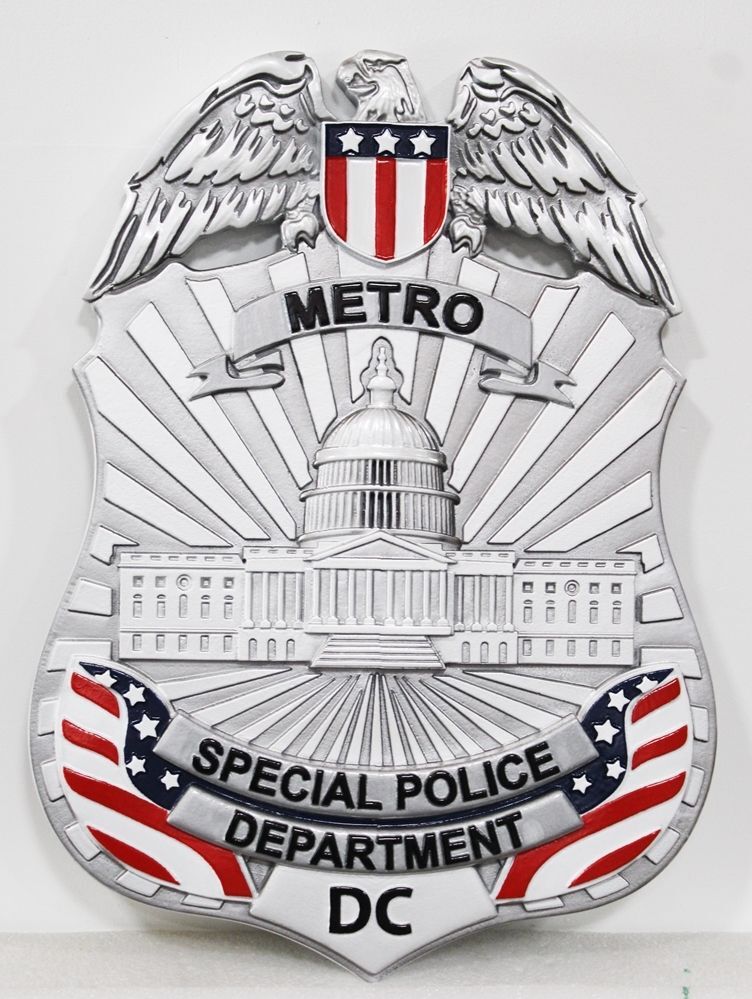 PP-1507 - Carved 3-D Bas-Relief HDU Plaque of the Badge of  the Metro Police Department, District of Columbia