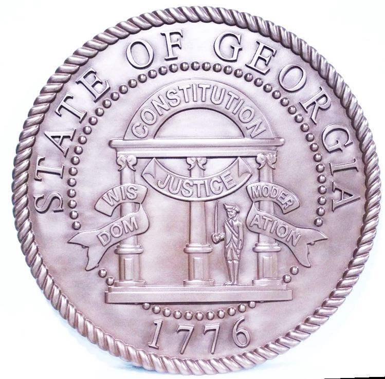BP-1205 - Carved 3-D Bas-Relief Aluminum-Plated Plaque of the Seal of the State of Georgia, with Antique Patina