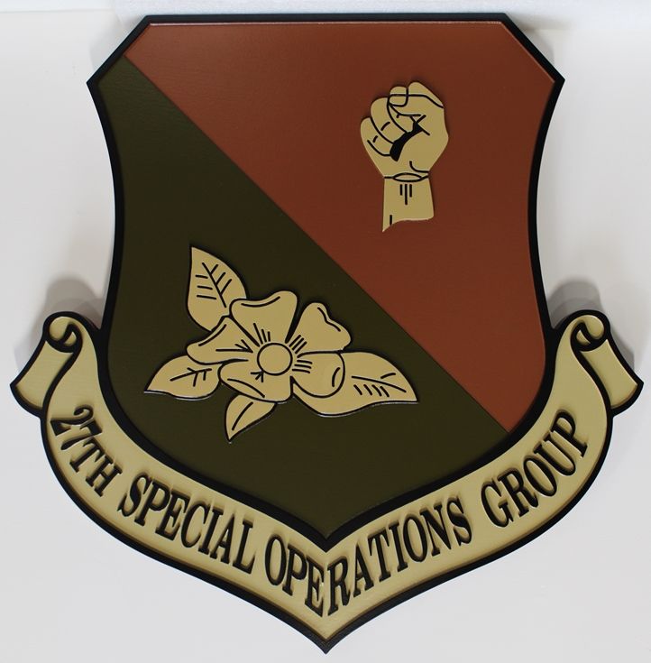 LP-3630 - Carved  Plaque of the Shield Crest of the 27th Special Operations Group, 2.5-D Artist-Painted