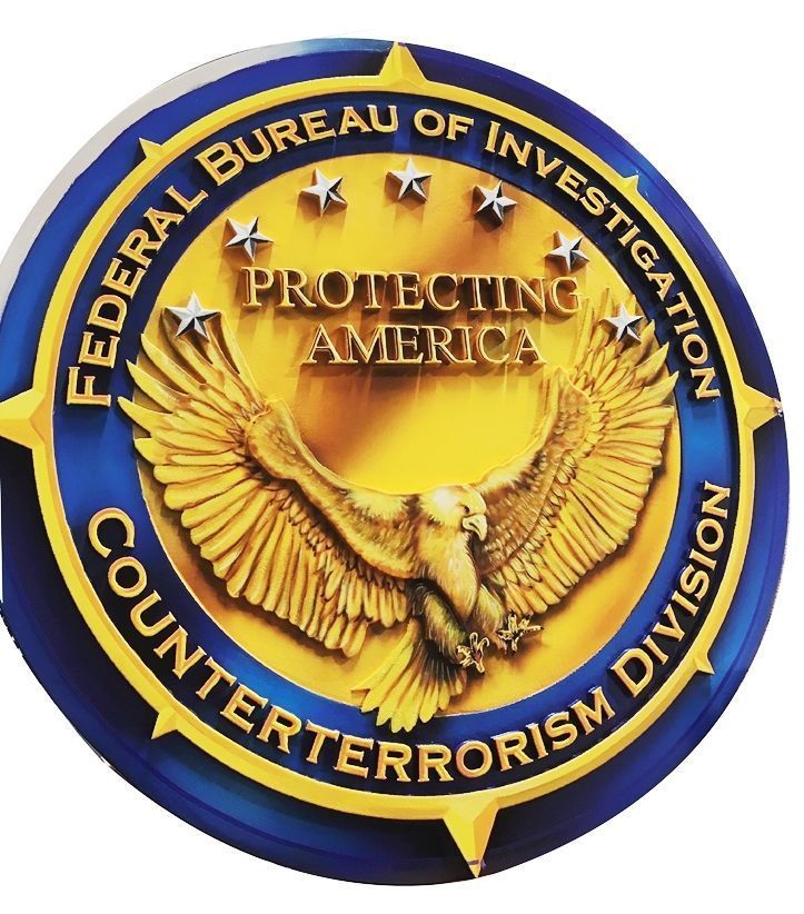 U30365 - Carved 3-D HDU Plaque of the Seal of the FBI's Counterterrorism Division.