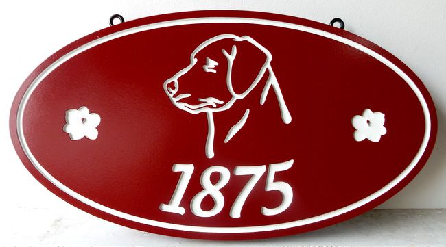 M22934 - Engraved Address Number Sign with Dog's Head