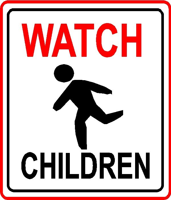 H17206 - Carved HDU "WATCH / Children " Sign, with Child Running Across the Street as Artwork