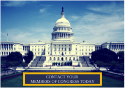 A picture of Capitol Hill with the text, "Contact your members of congress today"