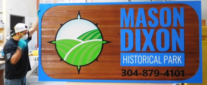 GA16426 - Large Carved Stained Redwood Entrance Sign  for the Mason-Dixon Historical Park   
