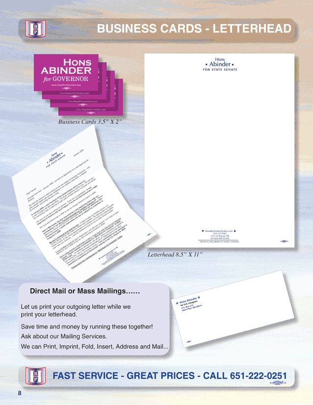 Political Business Cards and Letterhead