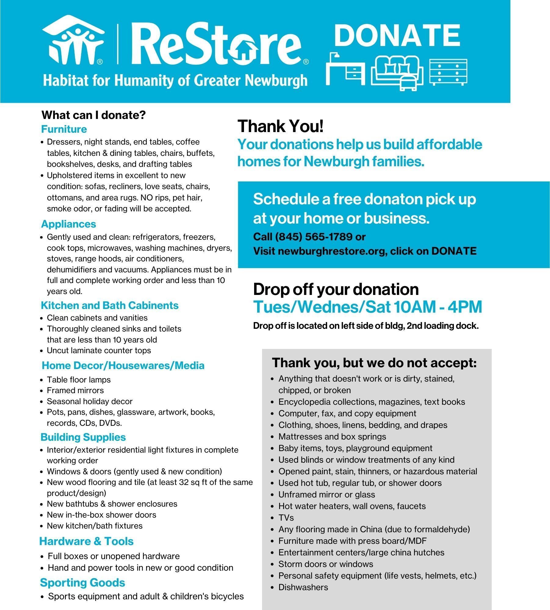 Donate : ReStore : Habitat for Humanity of Greater Newburgh