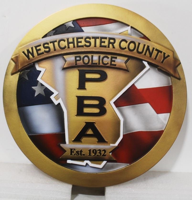 PP-3063 - Carved 2.5-D Multi-Level Artist Painted Plaque of the Seal / Logo of the Westchester County Police  Benevolent Association (PBA)