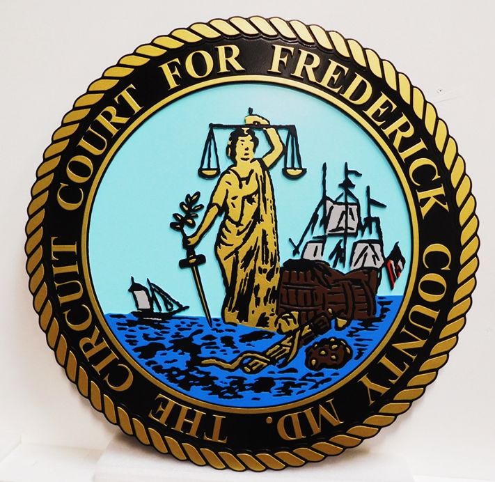 HP-1115 - Carved Seal of the Circuit Court  for  Frederick  County, 2.5-D Artist-Painted