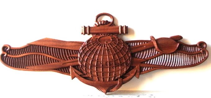 JP-1980 - Carved Plaque of Badge of  Navy Information  Warfare Specialist, Mahogany Wood 