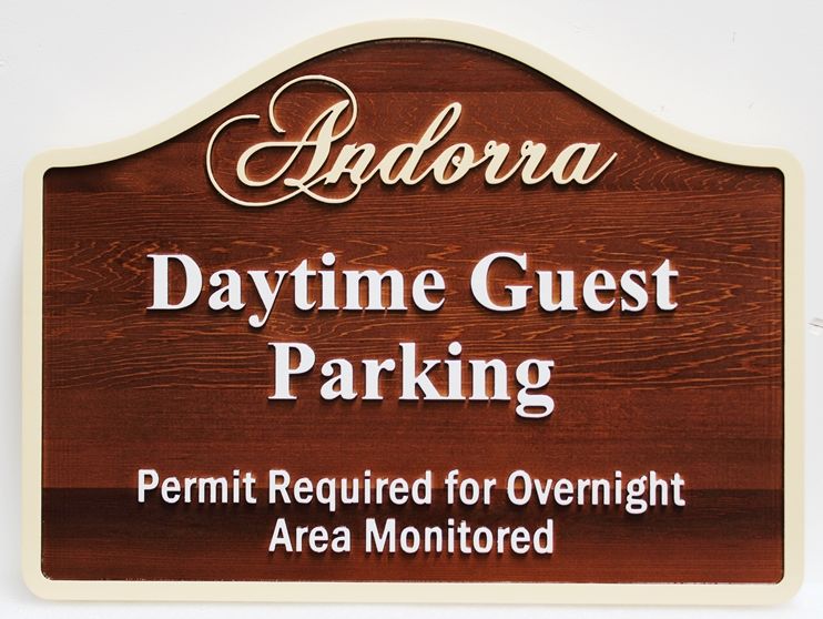 T29456 Carved Cedar Wood Daytime Guest Parking  Sign for the Andorra Lodge 