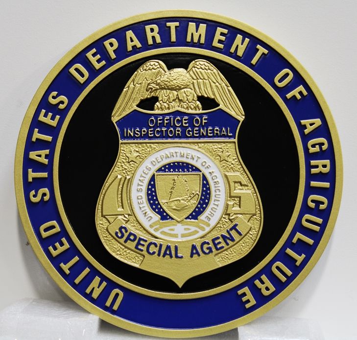 PP-1539 - Carved Plaque of the Badge of a Special Agent of the US Department of Agriculture. 3-D Artist-Painted 