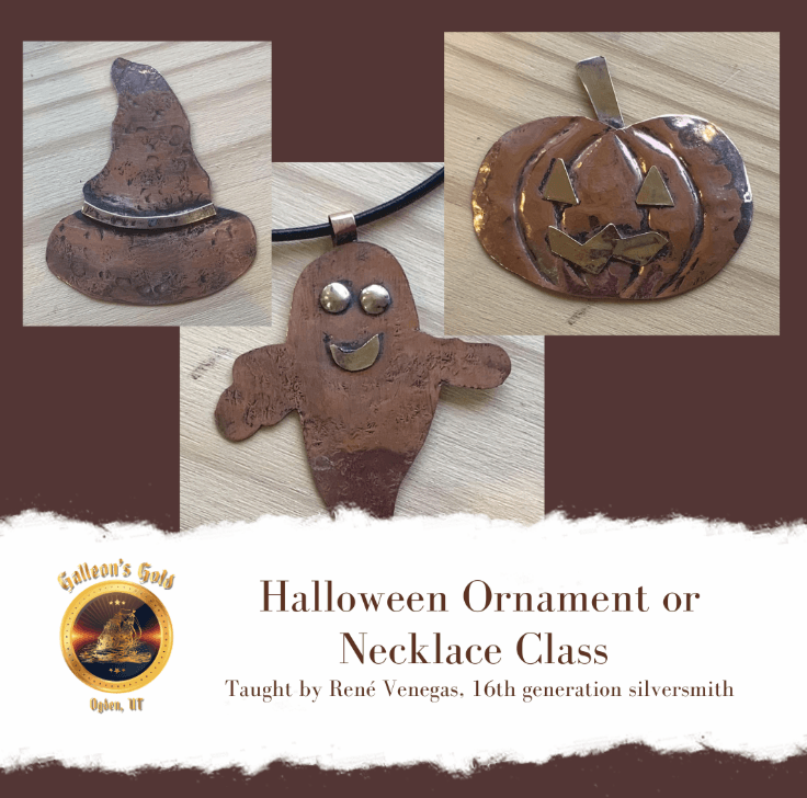 Copper Halloween Necklace or Ornament, Friday Oct 10 at 10am (taught by Rene in classroom A and B, $39)