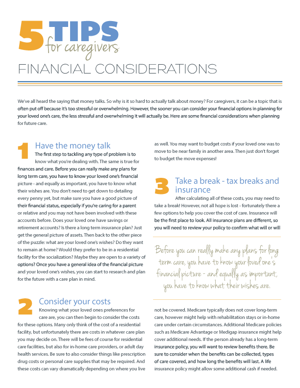 5 Tips: Financial Considerations of Caregiving