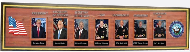 SA1334 -  Chain-of-Command  Plaque for  COMDESRON ONE  (US Navy Commander, Destroyer Squadron 1) ,  Carved from California Redwood