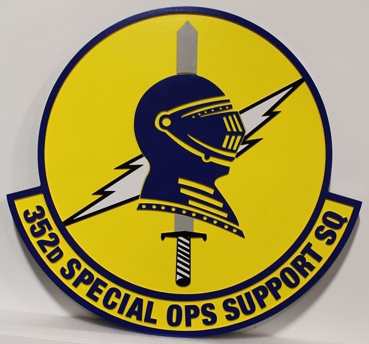 LP-3964 - Carved 2.5-D Multi-Level Raised Relief HDU Plaque of the Crest of the 352nd Special Operations Support Squadron  