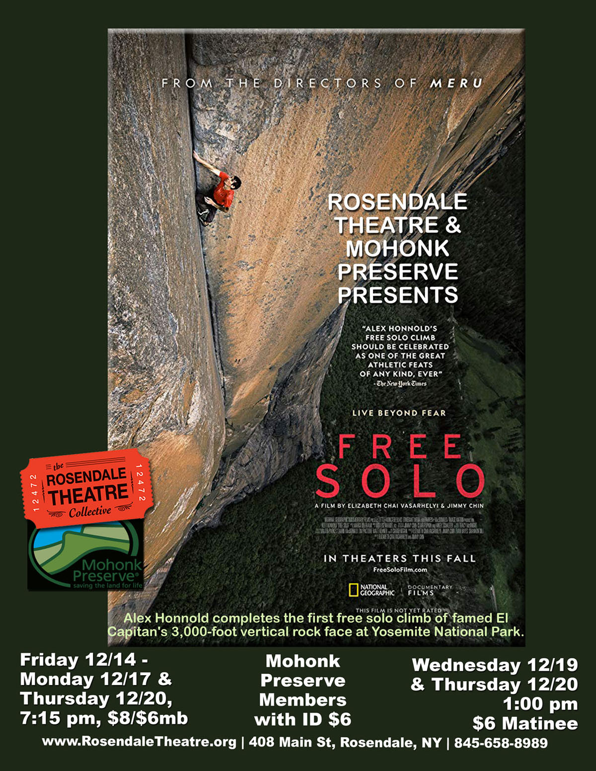 Rosendale Theatre & Mohonk Preserve Presents: FREE SOLO