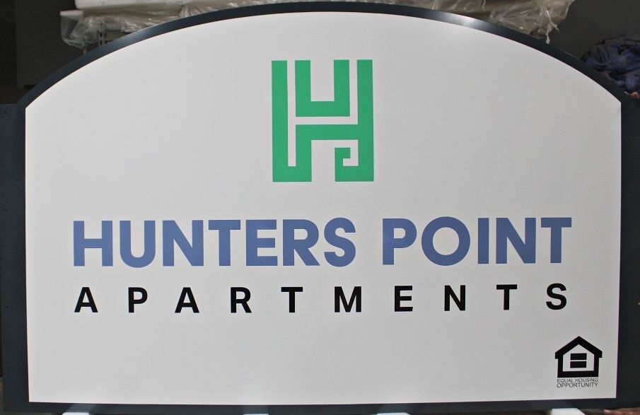 K20126 - Carved HDU Sign for "Hunter's Point Apartments"