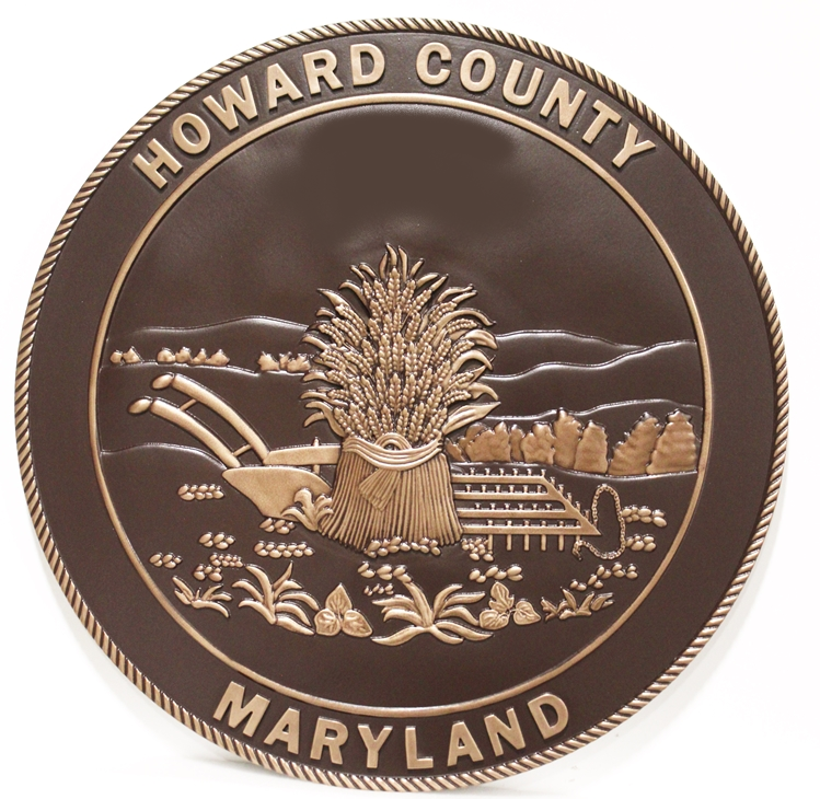 CP-1252 Carved 3-D Bas-Relief  Bronze-Plated Plaque of the Seal of Howard  County, Maryland
