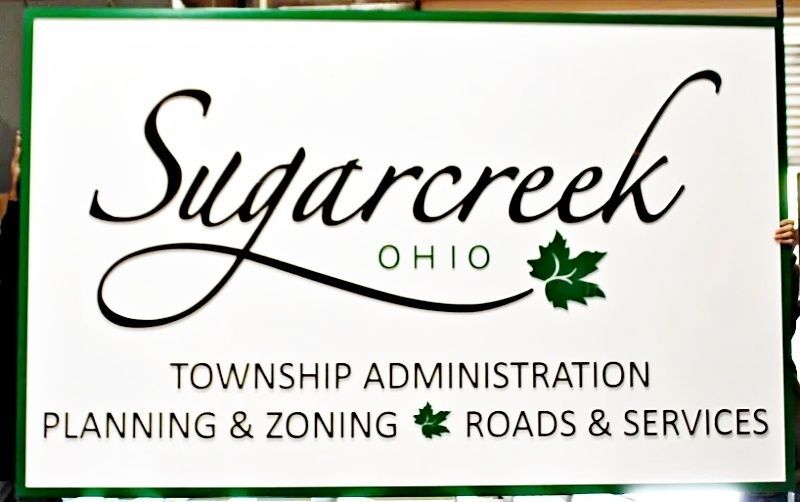 F15404 - Large Carved HDU Entrance Sign for "Sugarcreek Ohio Township Administration"