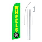 Wheels Yellow/Green Swooper/Feather Flag + Pole + Ground Spike
