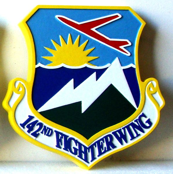 LP-2120 - Carved Shield Plaque of the Crest of the 142nd Fighter Wing, Artist Painted