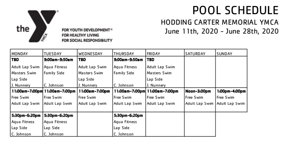 memorial pool schedule