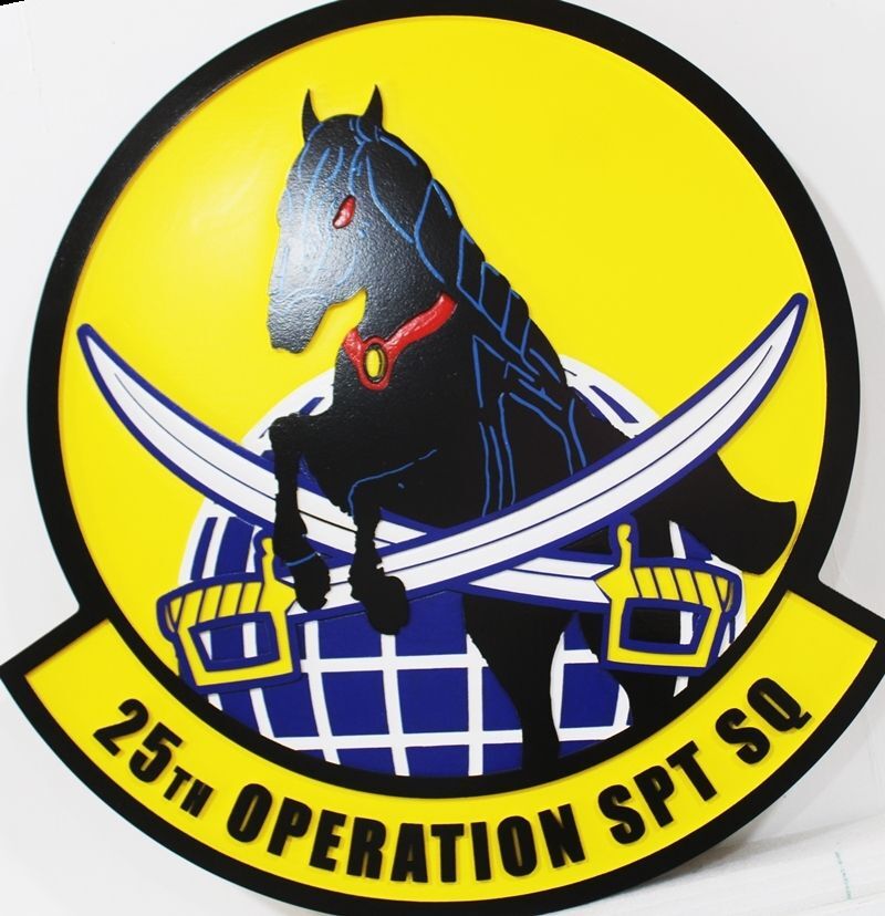 LP-4028 - Carved 2.5-D Multi-Level  Relief HDU Plaque of the Crest of the 25th Operations Support Squadron 
