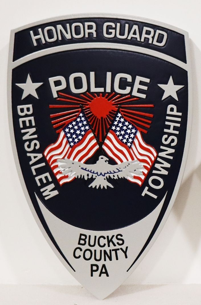PP-2510 - Carved 2.5-D Multi-Level Artist-Painted Plaque of the Shoulder Patch of the Police Honor Guard  of Bensalem Township, Bucks County, Pennsylvania
