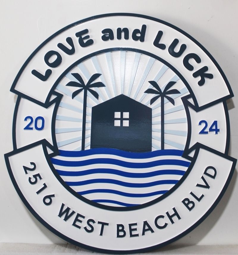 L21929A - Carved Coastal "Love and Luck" Home Sign