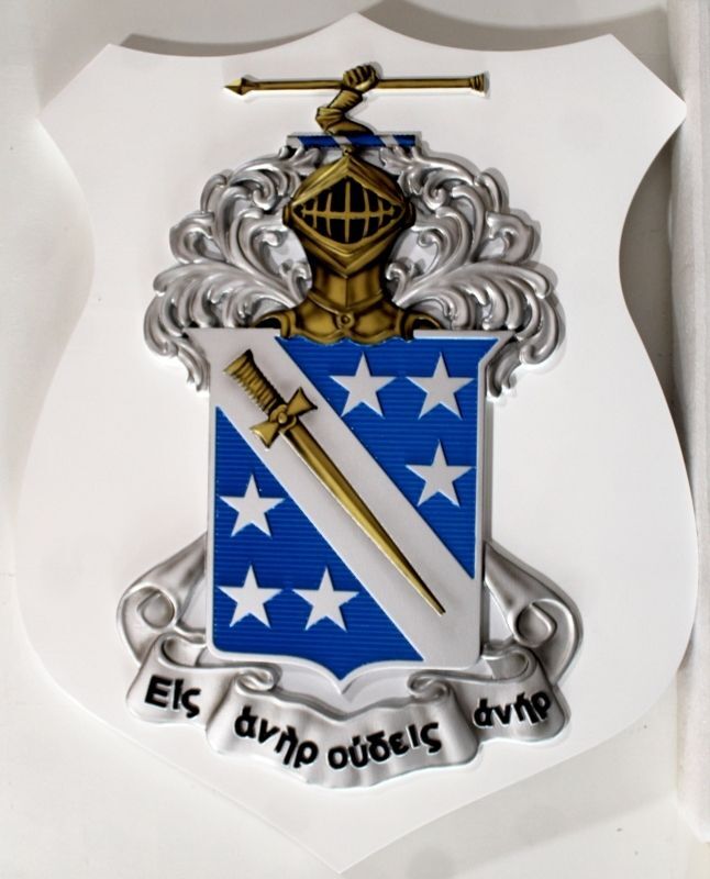 XP-2215 Engraved HDU Plaque of a Shield Crest with a Sword and Knights Helmet 