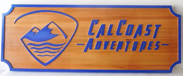 SA28811 - Carved Redwood Sign for the "Cal Coast Adventures"  Company, with Mountain Logo 