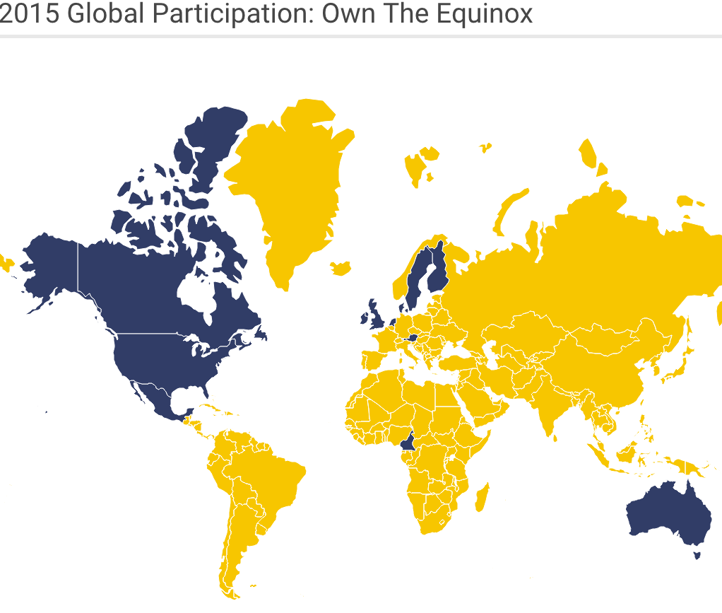 World map of countries that participated in the 2015 Own the Equinox campaign