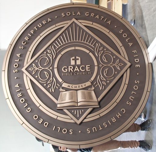 D13205 - Large Carved HDU Elegant Plaque for "Grace Bible Church"