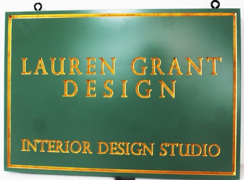 SC38030 - Carved HDU Sign for Loren Grant Design, with 24K Gold-Leaf Giled Raised PrismaticText and Border