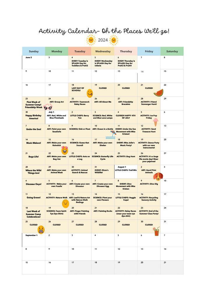 2024 Early Education SC Theme Calendar