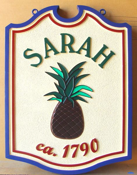 I18455 -  Property Name Sign with Carved Pineapple 