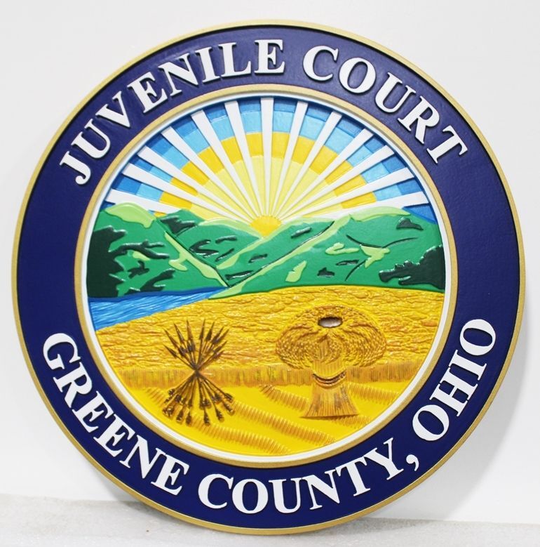 HP-1079 - Carved 3-D High-Density-Urethane Plaque of the Seal of the Juvenile Court in Greene County, Ohio