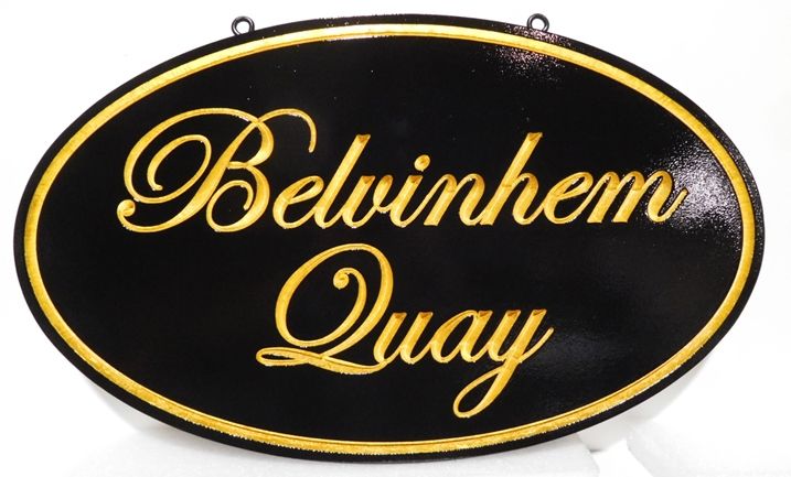 I18168 - Engraved Elliptical Property Name Sign, with Gold Script Text 