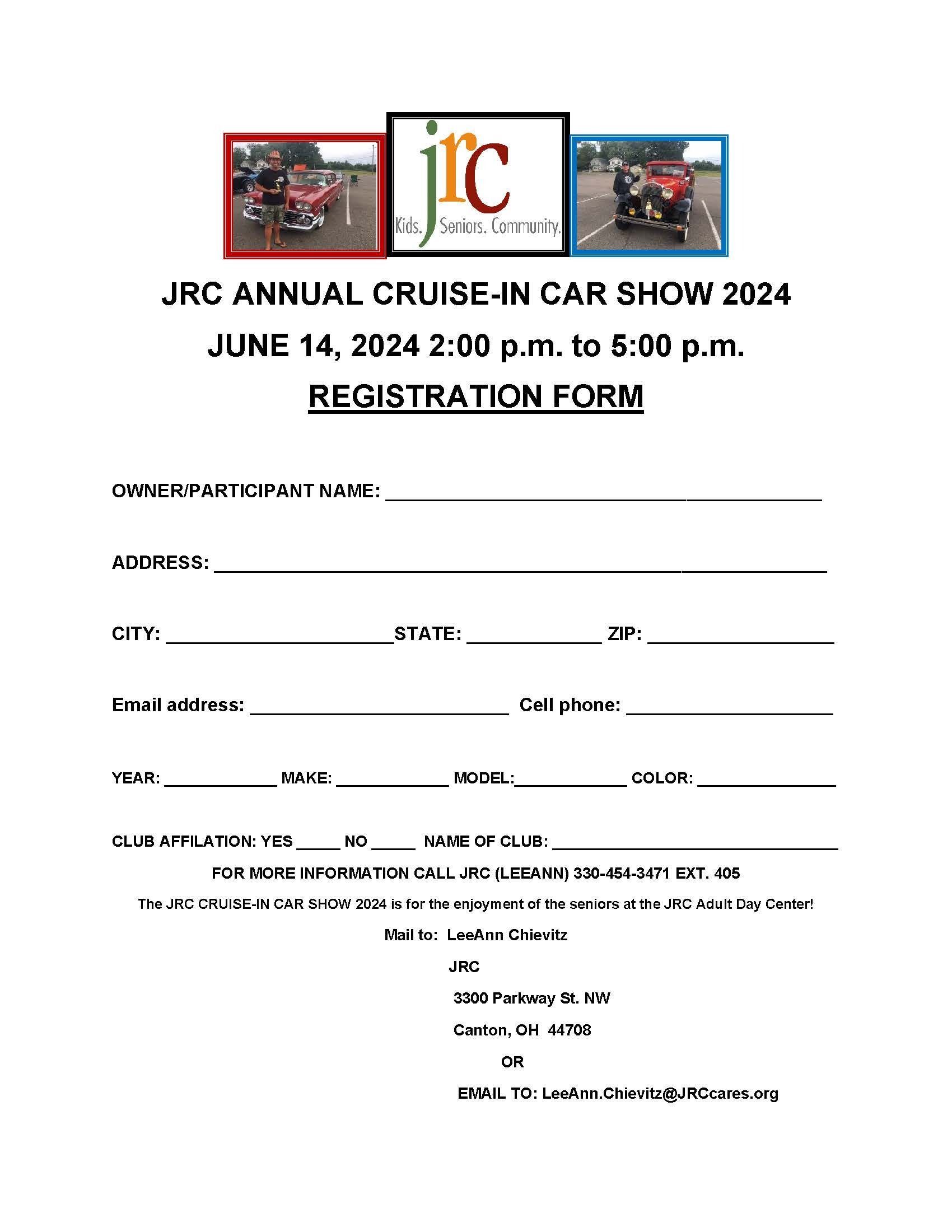 JRC Annual Cruise-In Car Show - DOWNLOAD PRINT Registration Form ABOVE