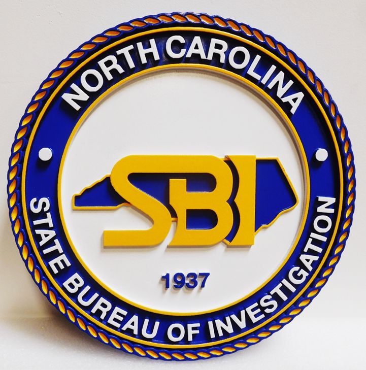 BP-1417 - Carved Plaque of the  Seal of the State Bureau of Investigation, North Carolina, 2.5-D Artist-Painted